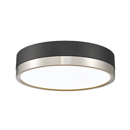 Z-Lite Algar Flush Mount, 1-Light, 12 In.W x 3 In.H, Matte Black + Brushed Nickel/Frosted 1006F12-MB-BN-LED